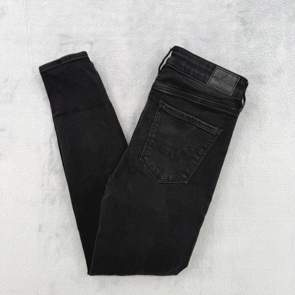American Eagle Women Black Ripped‎ High Waisted Skinny Jeans Size 4 Short